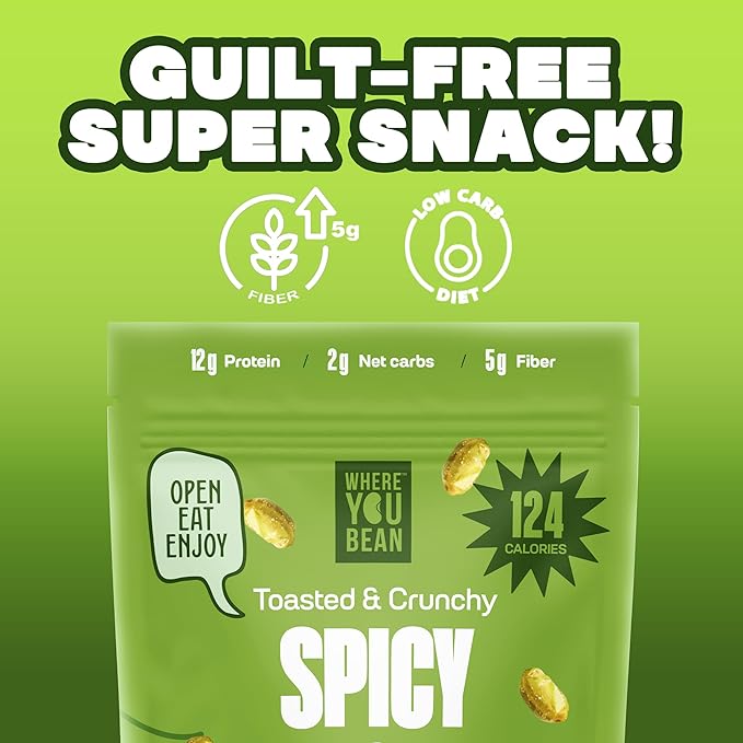 Where You Bean Edamame Beans Snack (Spicy Wasabi) - Crunchy and Dry Roasted Edamame Beans - High Protein Snacks, Keto and Vegan Healthy Snacks for Adults & Low Carb Asian Snack 3 oz (Pack of 4)