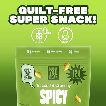 Where You Bean Edamame Beans Snack (Spicy Wasabi) - Crunchy and Dry Roasted Edamame Beans - High Protein Snacks, Keto and Vegan Healthy Snacks for Adults & Low Carb Asian Snack 3 oz (Pack of 4)