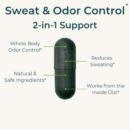 Body Odor & Sweat Support Supplement – Sage Extract & Chlorophyll – Natural Internal Deodorant & Perspiration Aid (60 Vegan Capsules)