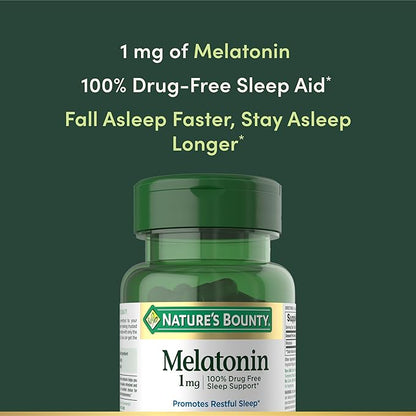 Nature's Bounty Melatonin,100% Drug Free Sleep Aid,Promotes Relaxation and Sleep Health,1mg,180 Tablets,(Pack of 3)