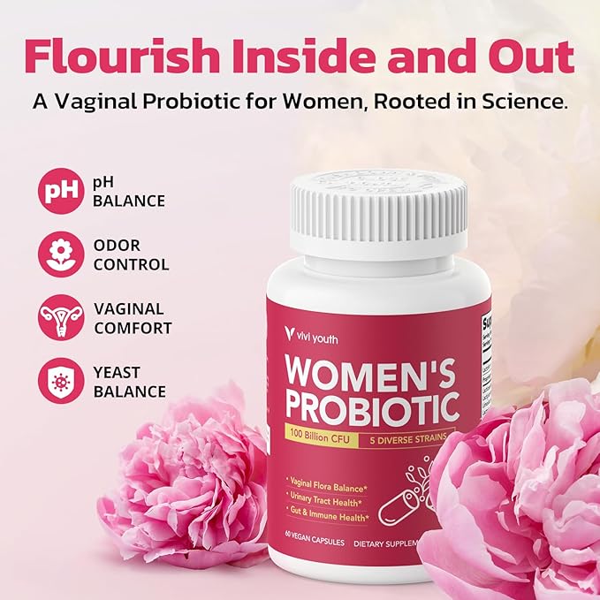 Vaginal Probiotics – pH Balance, Feminine Odor Control & Yeast Support, Probiotics for Women with Prebiotics & Lactobacillus Blend, 60 Capsules