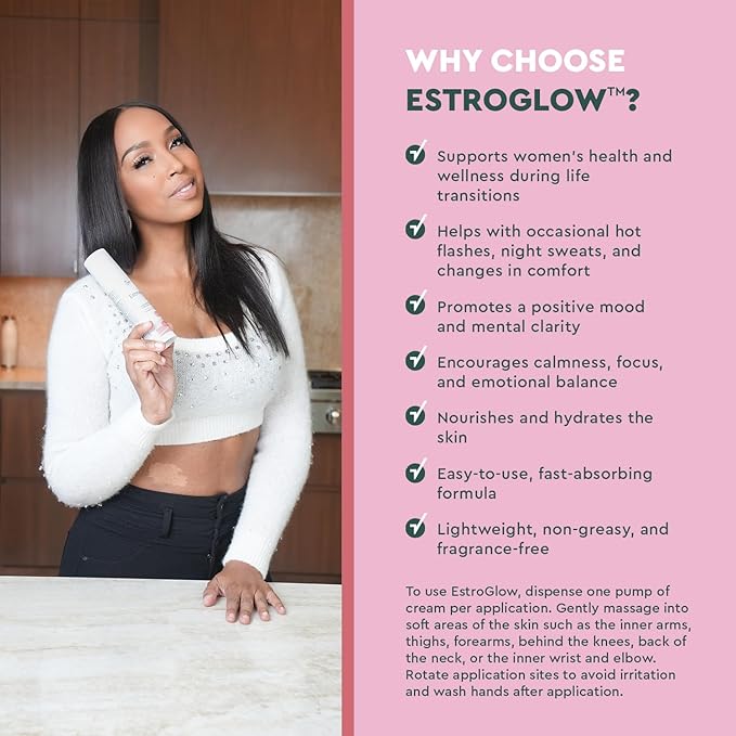 JJ Smith EstroGlow - Bioidentical Estrogen Cream for menopause & post-menopause relief. Targets hot flashes, night sweats, mood, and skin hydration while supporting hormone balance - (3oz)