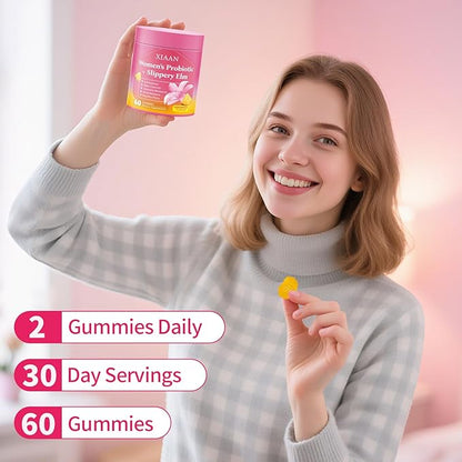 Women Probiotic Slippery Elm Gummies, Her Juicy Feminine Probiotics Supports pH Balance & Immune System, Vaginal Probiotic Gummies, Suagr-Free, Veagn, Pineapple Flavor, 60 Count