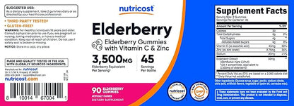 Nutricost Elderberry Extract Gummies 90 Gummies for 45 Servings Per Bottle - with Vitamin C & Zinc, Gluten Free