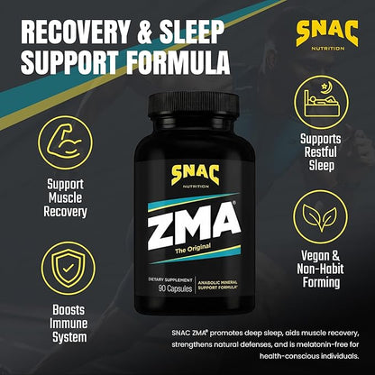 SNAC ZMA The Original Sleep & Recovery Supplement - Supports Muscle Recovery, Restful Sleep, Relaxation, Stress Relief and Immune Support with Magnesium, Zinc and Vitamin B6, 90 Veggie Capsules