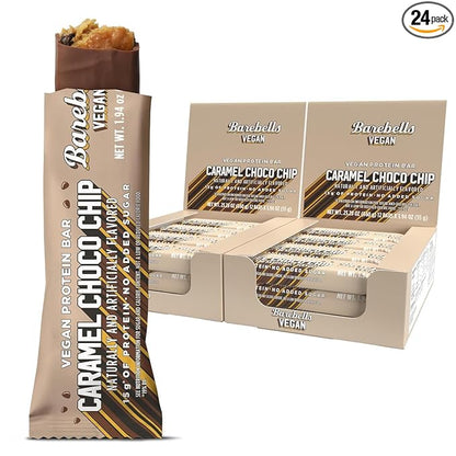 Barebells Vegan Protein Bars Caramel Choco Chip, Plant Based with High Protein - Chocolate Protein Bars - Perfect on The Go Protein Snack & Breakfast Bars 24 Count (Pack of 1)