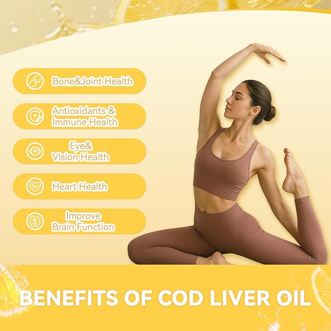 Cod Liver Oil Gummies 1000mg, for Adults & Kids with Omega-3 Vitamin A & D3, Fish Oil Supplement, Supports Eye Health, Brain Function & Bone Health, Sugar-Free, Non-GMO, Gluten-Free 120 Count