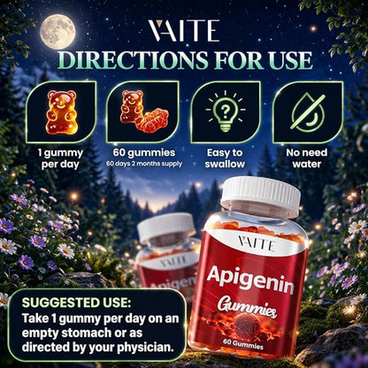 VAITE Apigenin Supplement 150mg - Chamomile Extract Vegan Gummies with Flavonoids, Bioflavonoids & Polyphenols - Plant-Based Relaxation Support - Liposomal Calm Formula - Non-GMO Herbal Mood Balance