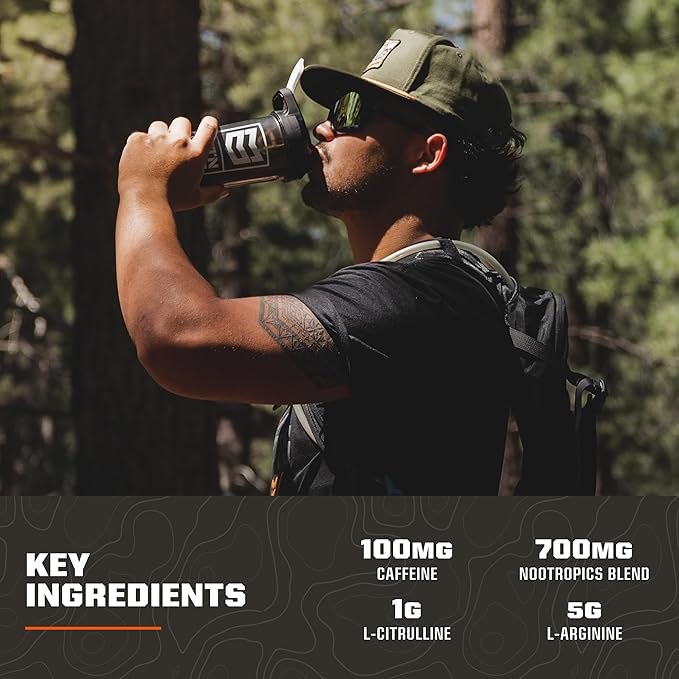 MTN OPS Ignite Lite Sugar Free Energy Drink Powder with 100mg Caffeine, Nootropic Blend for Energy & Focus, L Arginine & L Citrulline for Endurance, 45 Servings, Raspberry Lemonade