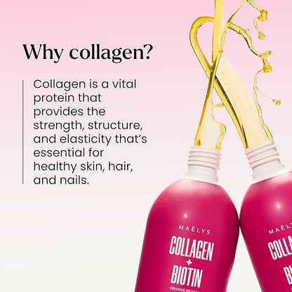 MAËLYS Super Charged Liquid Collagen for Women - Collagen Peptides Supplement with Biotin for Hair, Skin and Nails - Orange Peach (Pack of 2)