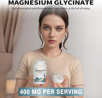 Magnesium Glycinate 400 MG per Serving 100% Chelated for High Absorption, Gentle On Stomach, Non-GMO, 90 Vegetarian Capsules