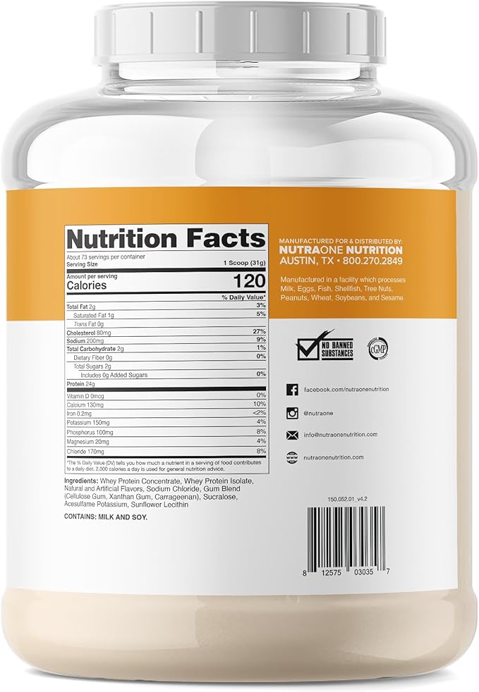 NutraOne ProteinOne Whey Protein Promote Recovery and Build Muscle with a Protein Shake Powder for Men & Women (Vanilla Ice Cream - 5 lbs.)