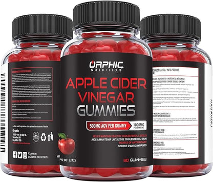 ORPHIC NUTRITION Apple Cider Vinegar Gummies - 1000mg - ACV Weight Loss Gummies - Supports Digestion, Detox & Cleansing - VIT B12, Beetroot - Gomitas de Vinagre de Manzana (60 pcs)