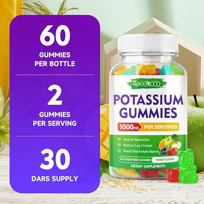 Potassium Citrate Gummies, High Potency Potassium Supplement Gummies for Adults Women & Men, Support Leg Cramps & Muscle Health, Sugar-Free, Mixfed Fruit Flavor, 120 Count