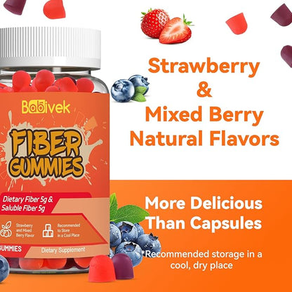 Fiber Gummies for Women and Men – Dietary Fiber, Gut Health Support, Vegan, Non-GMO, Non-Gluten, Mixed Berry & Strawberry Flavors, 60 Count(Pack of 2)