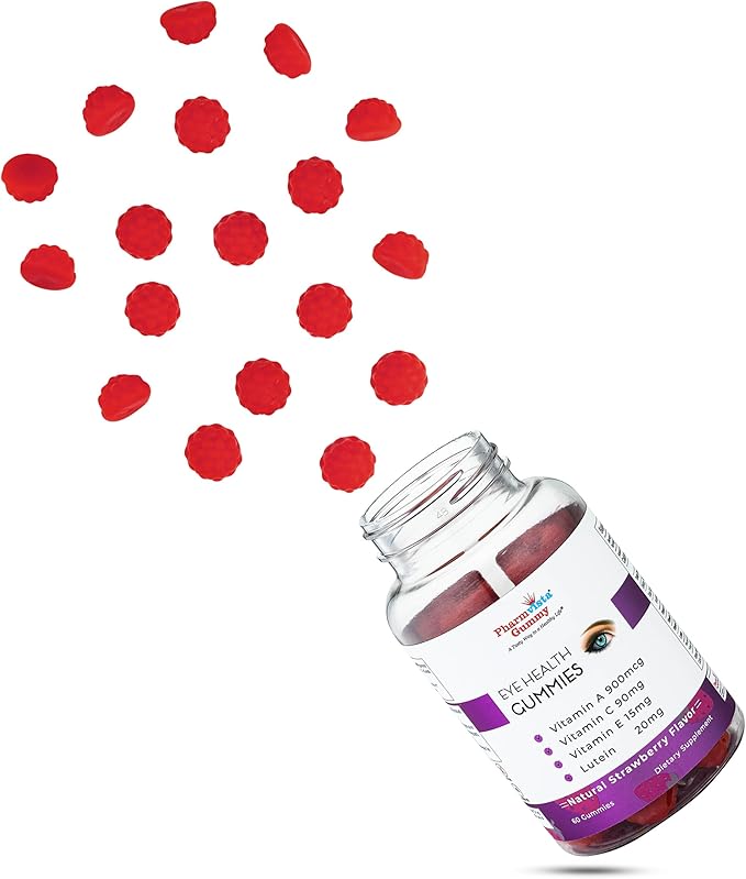 Pharmvista Eye Health Support Gummy - Vitamin A + C + E + Lutein - Gluten Free, Vegan Friendly Supplement - 60 Count