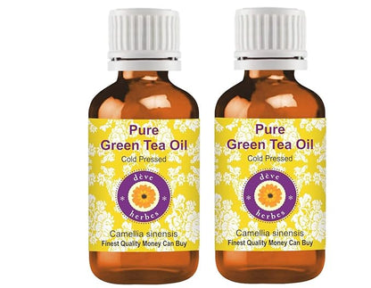 Deve Herbes Pure Green Tea Oil (Camellia sinensis) Natural Therapeutic Grade Cold Pressed (No-Fragrance) (Pack of Two) 100ml X 2 (6.76 oz)