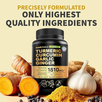 Liposomal Turmeric - High-Absorption Curcumin Supplements, Non-GMO Blend for Digestive Comfort & Daily Support - Organic Turmeric Supplement with Black Pepper (120ct, Pack of 2)