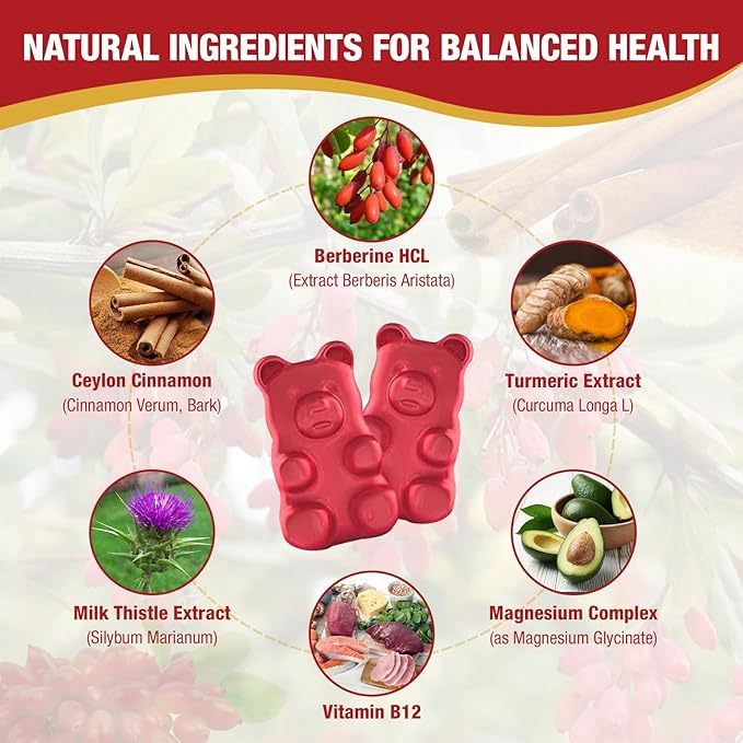 2 Pack Berberine Gummies with Ceylon Cinnamon, 2000mg Berberine HCL Supplement for Women & Men, Sugar Free, Vegan, Non-GMO, Gluten-Free, Raspberry Flavor-120 Count