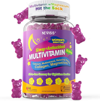 NEVISS Multivitamin for Women Gummies with Magnesium Glycinate 400mg, Calcium D3K2, Hydrolyzed Collagen Gummy for Night Renewal/Sleep, Antioxidant, Relax, Bone, Womens 18 30 40 50 60 70+ Daily Vitamin
