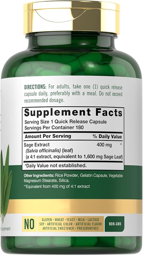 Carlyle Sage Supplement | 180 Capsules | High Potency | Non-GMO, Gluten Free