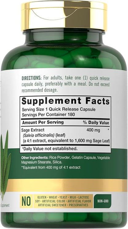 Carlyle Sage Supplement | 180 Capsules | High Potency | Non-GMO, Gluten Free