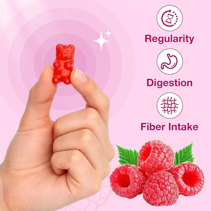 Fiber Gummies for Digestive Health & Regularity, Sugar-Free High Fiber Supplement for Adults & Kids, Soluble Dietary Fiber, Vegan Fiber Supplements for Men & Women, 60 Count