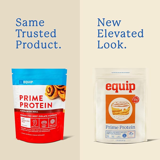 Equip Foods Prime Protein Powder | Clean, Grass Fed Beef Protein Powder for Women & Men | Carnivore Protein Isolate | Paleo, Keto Friendly | Gluten, Dairy Free | 30 Servings, Cinnamon Roll
