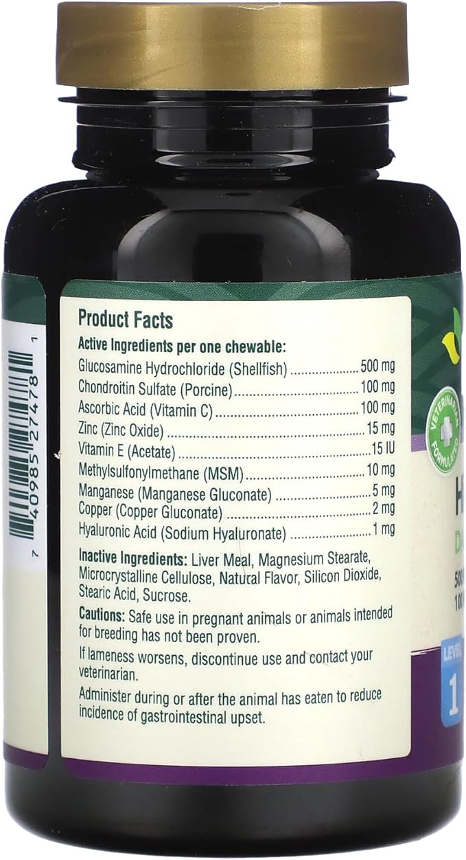 Petnc Level-1 Hip & Joint Health Supplement for Young Dogs (60 Count), 500mg Glucosamine, 100mg Chondroitin, 10mg MSM, & 1mg Hyaluronic Acid, Includes Vitamin C & Manganese, Liver Flavor
