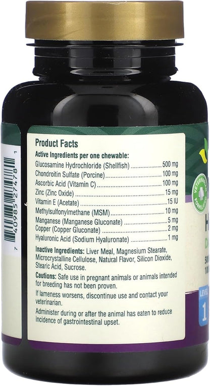 Petnc Level-1 Hip & Joint Health Supplement for Young Dogs (60 Count), 500mg Glucosamine, 100mg Chondroitin, 10mg MSM, & 1mg Hyaluronic Acid, Includes Vitamin C & Manganese, Liver Flavor