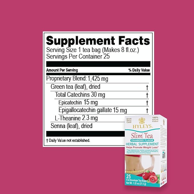 Hyleys Slim Tea Cranberry Flavor - Weight Loss Herbal Supplement Cleanse and Detox - 25 Tea Bags (1 Pack)