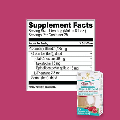 Hyleys Slim Tea Cranberry Flavor - Weight Loss Herbal Supplement Cleanse and Detox - 25 Tea Bags (1 Pack)