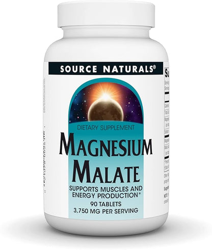 Source Naturals Magnesium Malate, Supports Muscles and Energy Production* - 3,750 mg per Serving - 90 Vegetarian Tablets