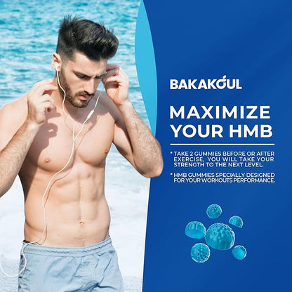 BAKAKOUL HMB and L-Leucine Gummies, HMB and Leucine Supplement Supports Muscle Fast Workout Support, HMB and Leucine Amino Acid for Men & Women, Sugar Free, Non-GMO, 120 Counts