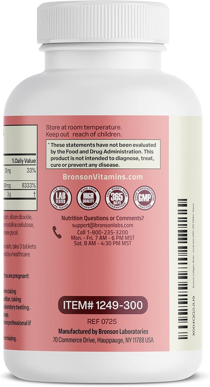 Bronson Collagen Peptides 3000mg (per Serving) with Biotin & Vitamin C - for Hair, Skin & Nails Support, Non-GMO, 300 Tablets