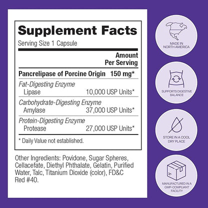 Pancreatic Digestive Enzymes 10,000 Lipase USP Units – High-Potency Pancreatic Digestive Enzyme Supplement for Gas, Bloating & Indigestion Relief– Gut Health & Nutrient Absorption– 50 Capsules