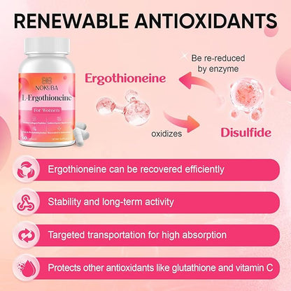 L-Ergothioneine with Collagen Peptides, Hyaluronic Acid | 2X Antioxidant of Glutathione | 11-in-1 Collagen Supplement for Women | Skin, Brain, Immune, Cognitive Support | 60 Capsules