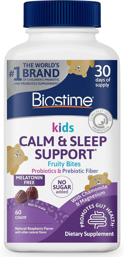 Biostime Kids Sleep Fruity Bites (Ages 4+) | Includes Probiotics| Calm magnesium gummies for kids | Melatonin Free calm gummies for Sleep aid | No added sugar | 60 Count