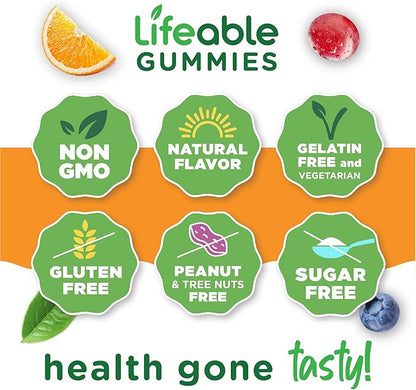 Lifeable Sugar Free Vitamin D 5000 IU - Great Tasting Natural Flavor Gummy Supplement - Gluten Free Vegetarian GMO-Free Chewable - for Immune Support and Bone Health - for Adults - 90 Gummies