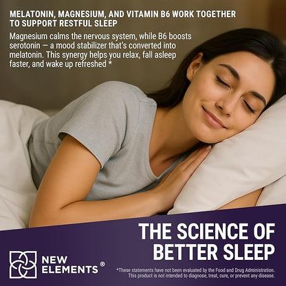 New Elements Melatonin Gummies 10mg with Magnesium Glycinate & Vitamin B6 | Sleep Support, Relaxation & Stress Relief | Non-GMO, Gluten-Free | Great-Tasting | Natural Grape Flavor