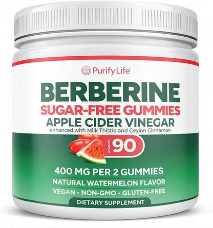 Purify Life Sugar-Free Berberine Gummies - with Ceylon Cinnamon, Milk Thistle & Apple Cider Vinegar - No More Capsules or Pills