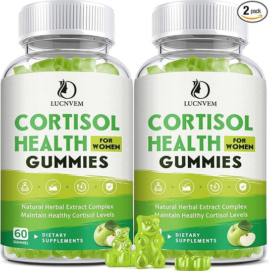 Cortisol Supplements Gummies for Women, Magnesium Ashwagandha Rhodiola Rosea and L-theanine Complex for Women, Maintain Healthy Cortisol Levels - 60 Day Vegan Supply