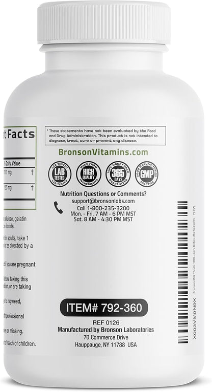 Bronson Milk Thistle Silymarin Marianum & Dandelion Extract Liver Health Support, Antioxidant Support, Detox, 360 Capsules