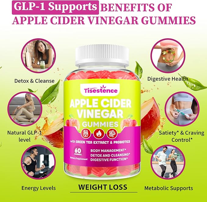 Appetite Suppressant Supplement| Akkermansia Function| Apple Cider Vinegar Gummies with Green Tea Extract, Probiotic for Fat Burner, Detox Cleanse, Metabolism, Energy & Digestive Health, 120 Gummies