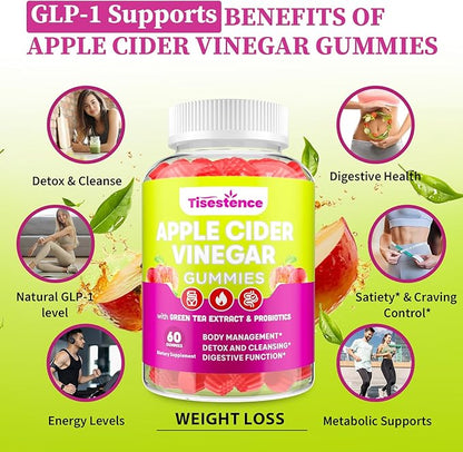 Appetite Suppressant Supplement| Akkermansia Function| Apple Cider Vinegar Gummies with Green Tea Extract, Probiotic for Fat Burner, Detox Cleanse, Metabolism, Energy & Digestive Health, 120 Gummies
