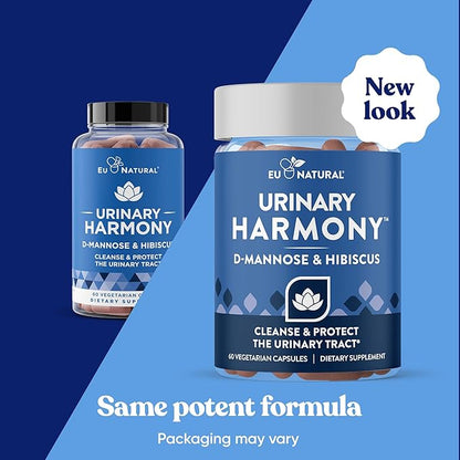 Eu Natural Urinary Harmony D-Mannose Supplement - Urinary Tract Health for Women - Fast-Acting Urinary Cleanse & Flush with Clinical-Strength D-Mannose & Hibiscus - 60 Capsules