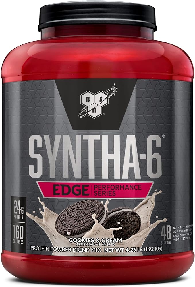 BSN SYNTHA-6 EDGE Protein Powder, Cookies n Cream Flavored Powder with Hydrolyzed Whey, Micellar Casein, for Muscle Gain, Low Sugar, 24g Protein, Cookies & Cream, 48 Servings, 4.23 Pound (Pack of 1)