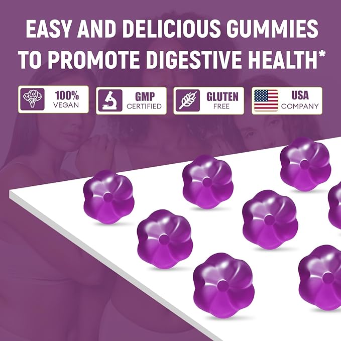 Migcopat 10G Fiber Gummies for Adults, No Sugar Added Grape Flavor, Fiber Supplement with 30 Billion CFU Probiotics Blend, ACV, Vitamin C, Inulin, Support Digestive Health, 90 Count