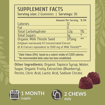 HERBAMAMA Milk Thistle Gummies – 1500mg Milk Thistle Supplement for Liver Detox* & Anitoxidant Support – Liver Support Supplement – Vegan Liver Health* Gummies - 60 Count (30 Servings)