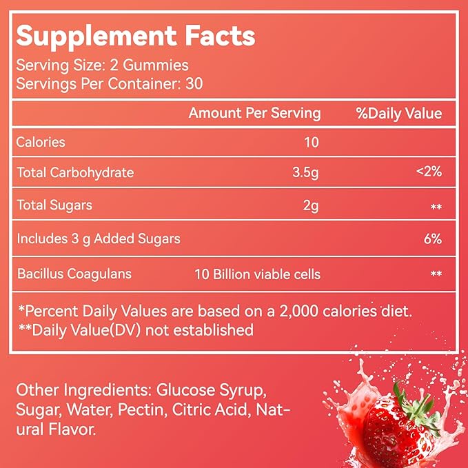 Probiotic Gummies for Digestive Health - 10 Billion CFU Bacillus Coagulans - Vegan & Non-GMO - Immune & Digestive Support for Men & Women - Strawberry & Mixed Berry Flavor, 60 Count